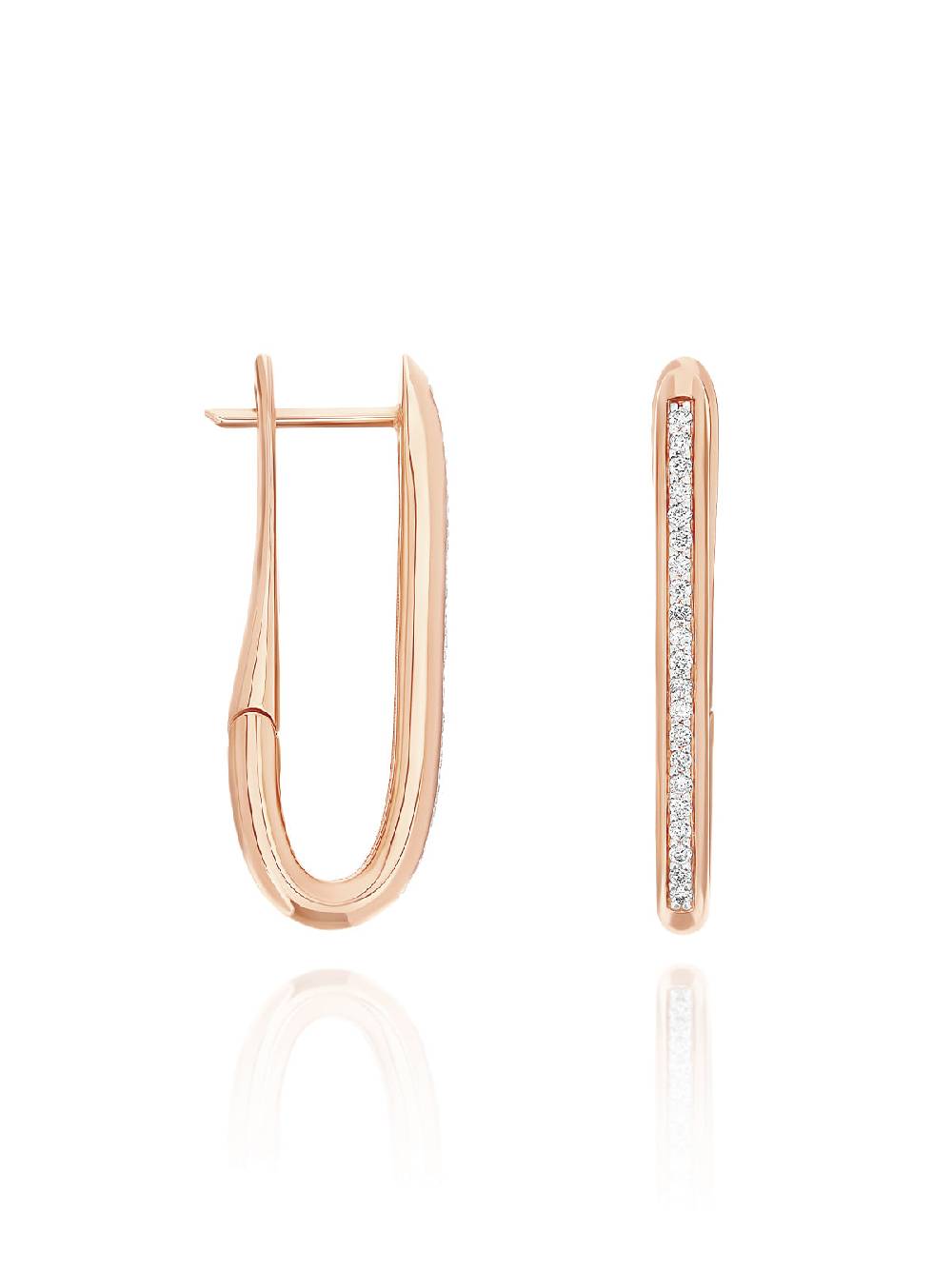 Nanis Orecchini a cerchio "libera" squadrati medi in oro rosa e diamanti – Nanis Italian Jewels