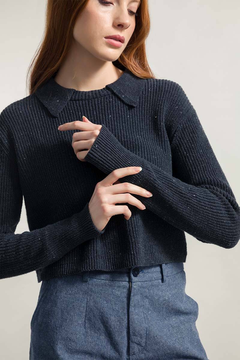 Rifò MARTINA Maglia Cropped Donna Cotone Jeans Rigenerato Offerte