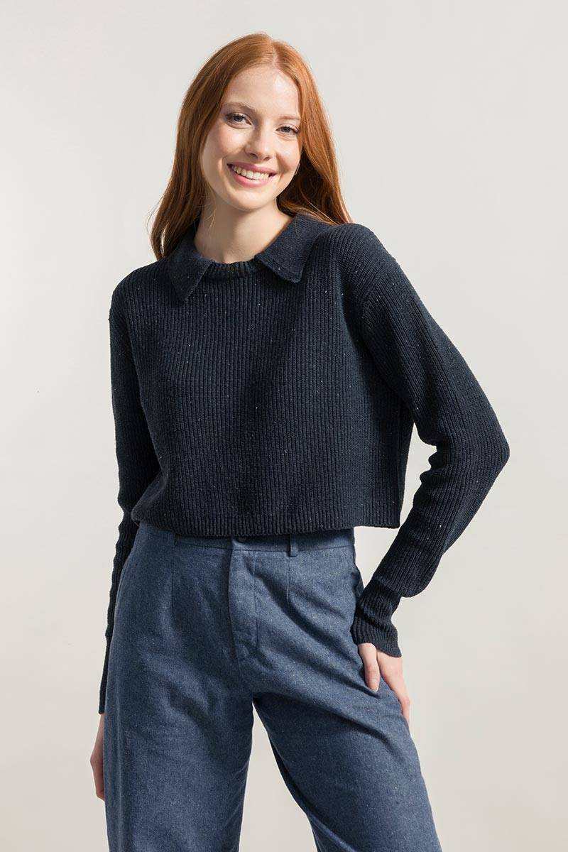 Rifò MARTINA Maglia Cropped Donna Cotone Jeans Rigenerato Offerte