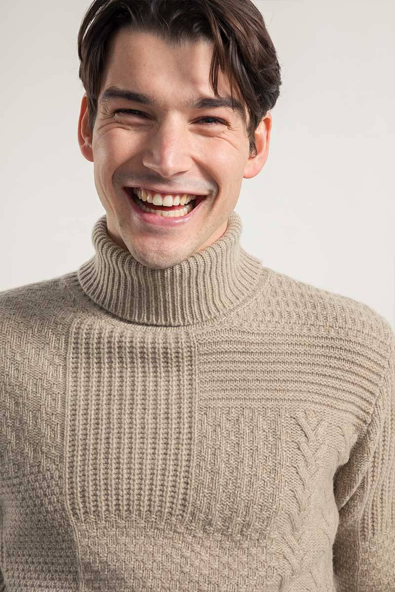 Rifò BARTOLOMEO Maglia Collo Alto Uomo Cashmere Rigenerato Nuova