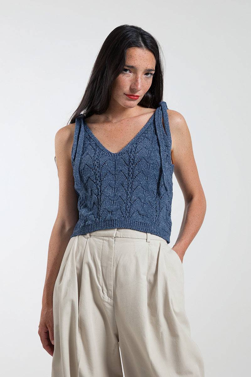 Rifò RENÉ Top Donna Cotone Jeans Rigenerato Promozione Limitata