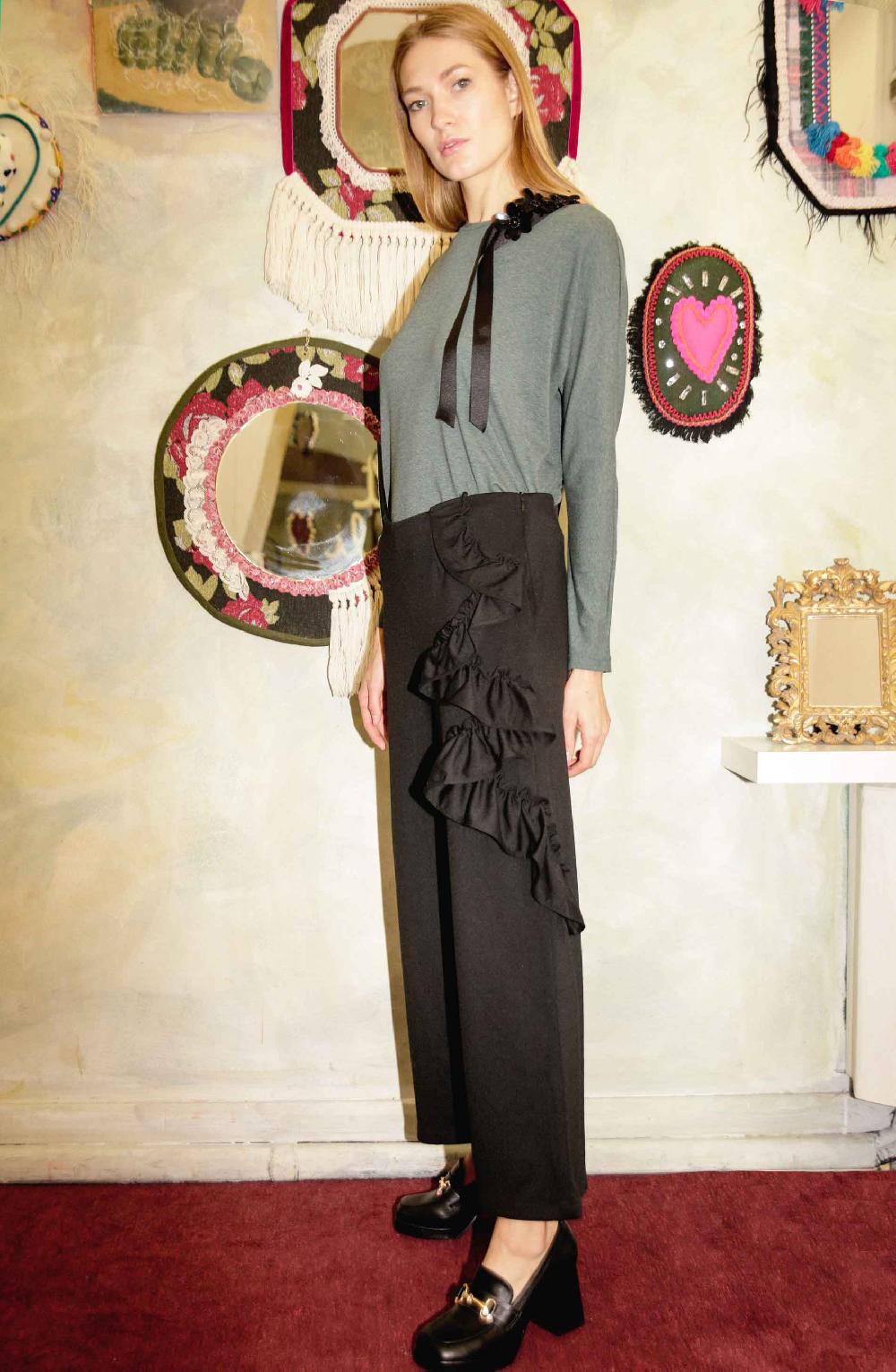 ROSÈ A POIS ZENITSU Pantalone con rouches Vendita Calda