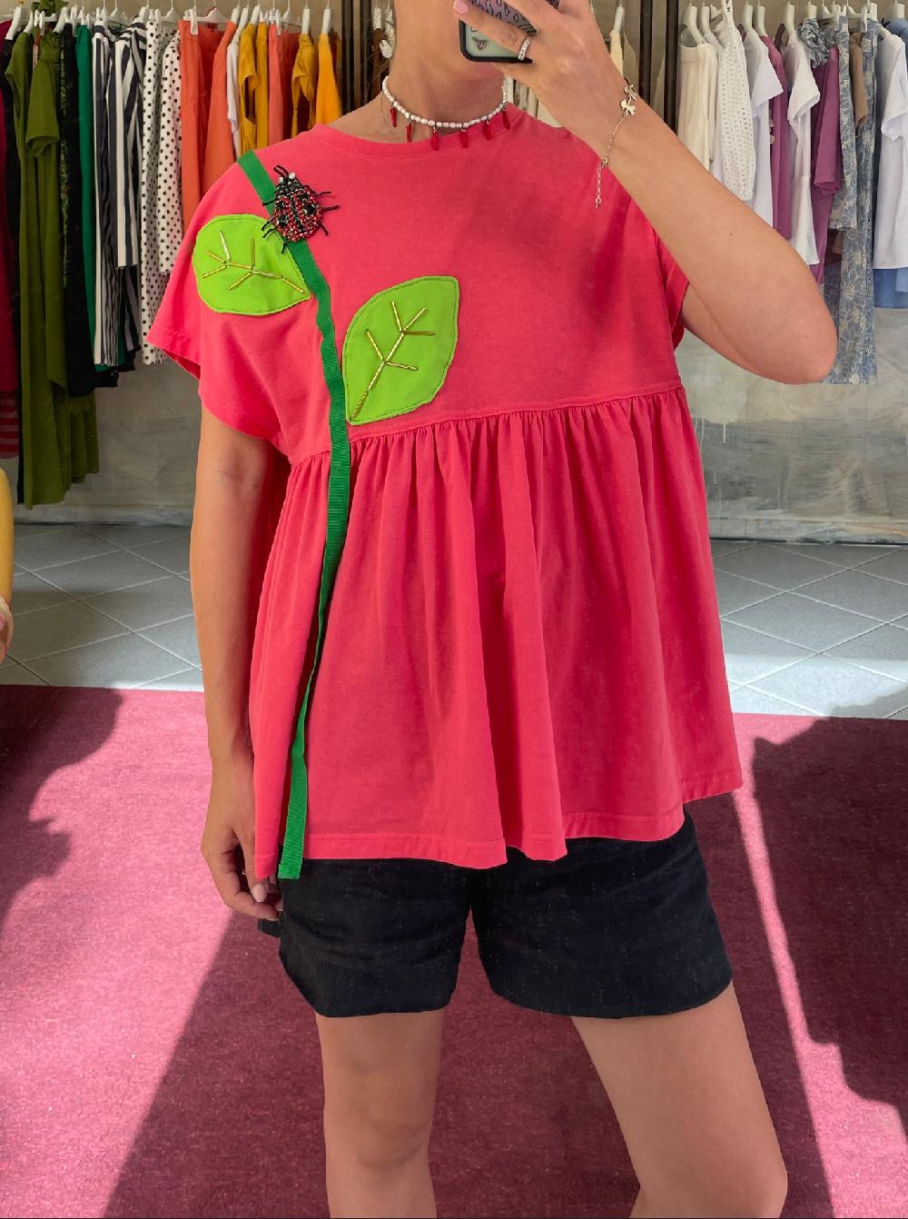 ROSÈ A POIS Fogliolina T-shirt Spedizione Gratuita
