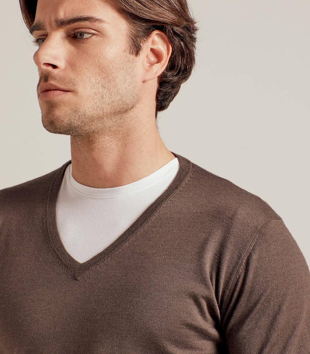 S.Moritz COLLO V LANA SETA CASHMERE - CACAO Qualità
