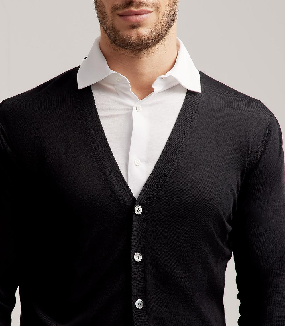 S.Moritz CARDIGAN BOTTONI ROYAL MERINO - NERO Novità