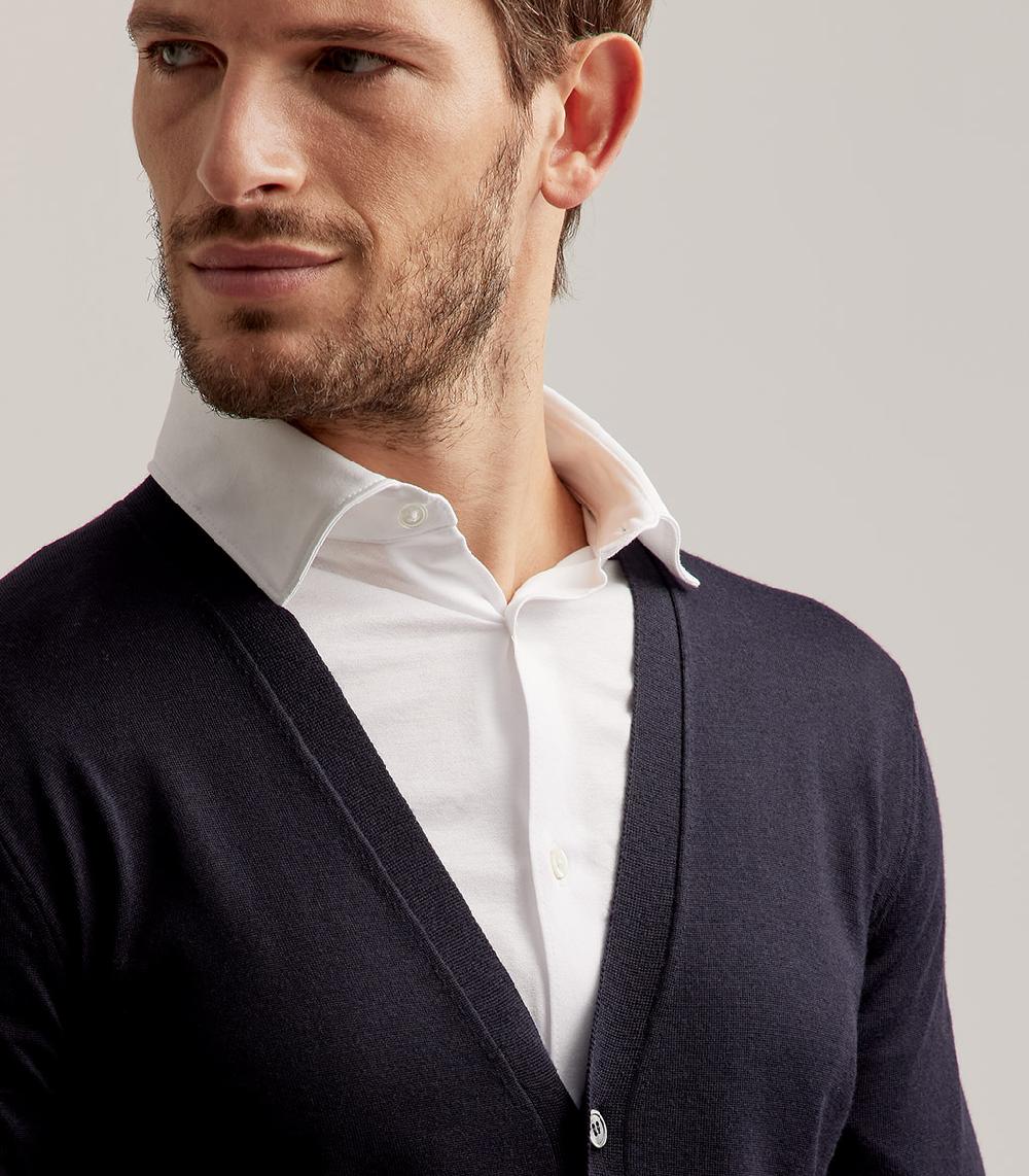 S.Moritz CARDIGAN BOTTONI ROYAL MERINO - BLU NAVY Presa