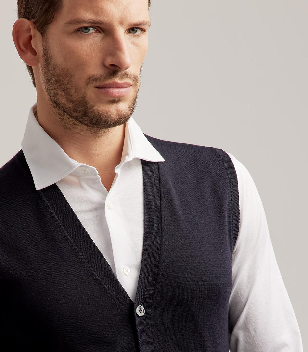 S.Moritz GILET BOTTONI ROYAL MERINO - BLU NAVY Sconto