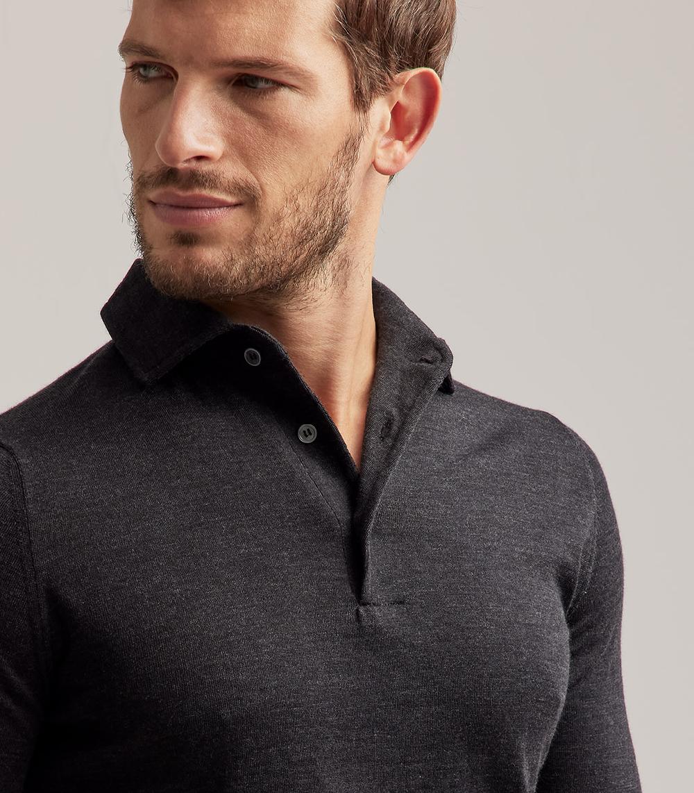 S.Moritz POLO COLLO CAMICIA ROYAL MERINO - GRIGIO ANTRACITE Saldi