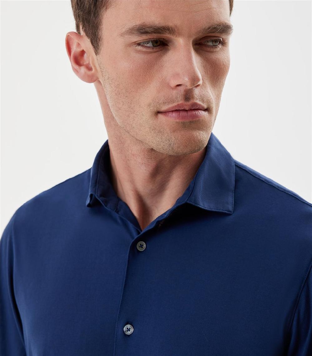 S.Moritz Camicia blu da uomo in cotone crepe | S.Moritz Sito Ufficiale 2025