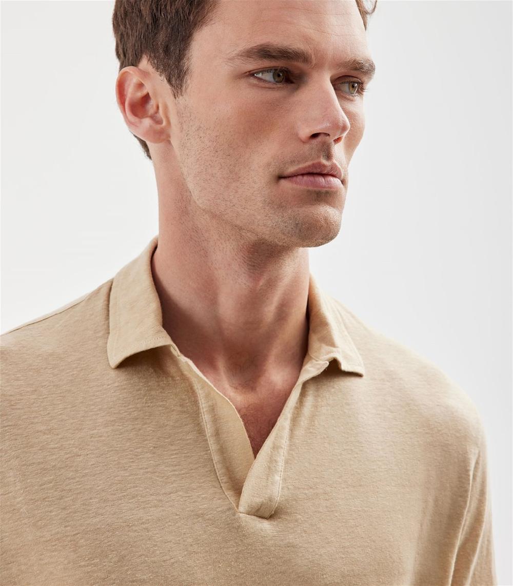 S.Moritz Polo skipper beige da uomo in jersey lino | S.Moritz Sito Ufficiale Online
