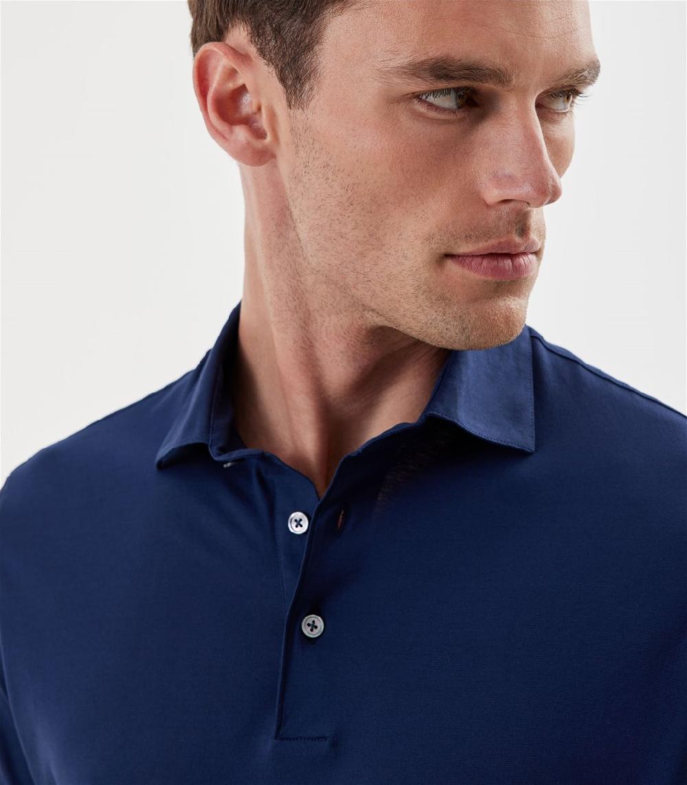 S.Moritz Polo indaco da uomo in cotone crepe | S.Moritz Sito Ufficiale Vendita Calda