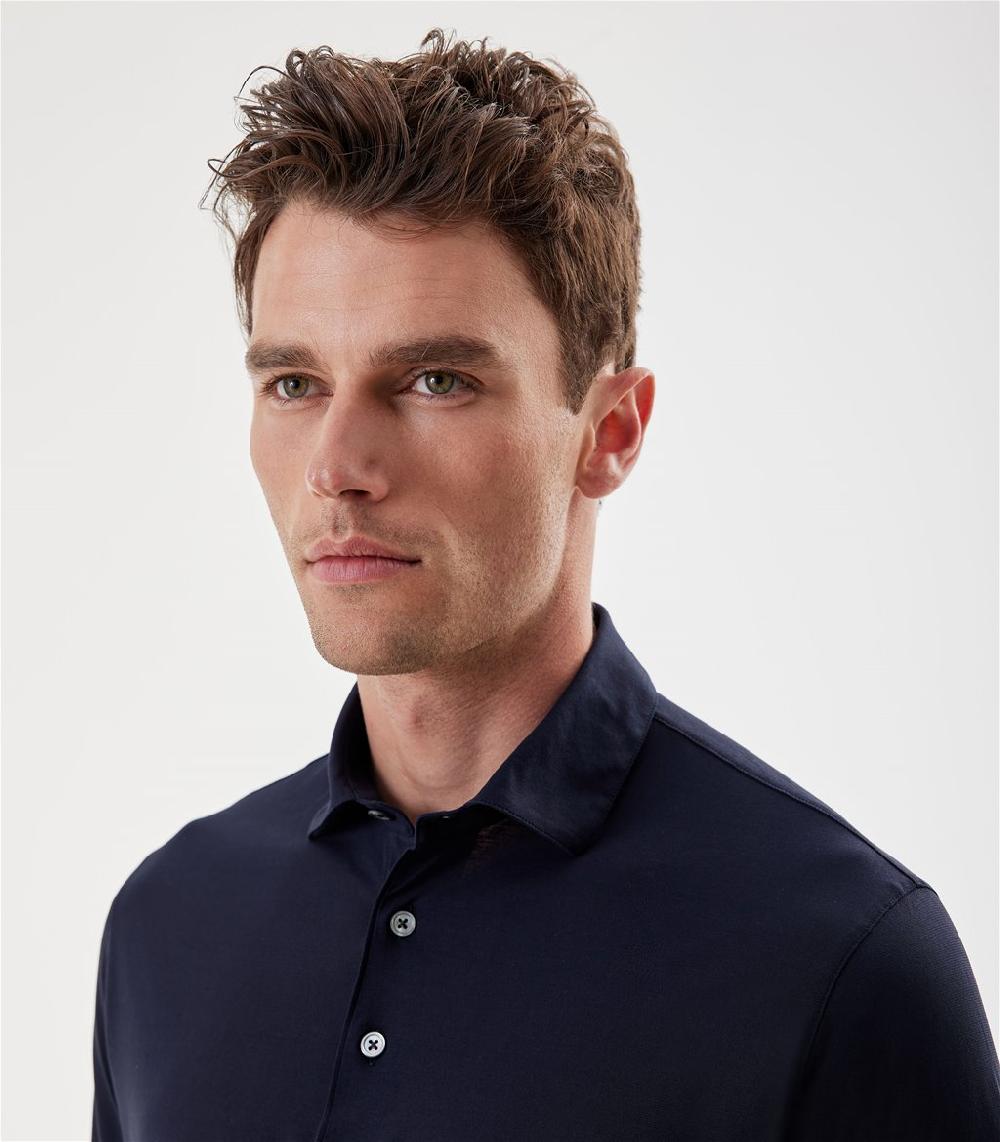 S.Moritz Polo blu navy da uomo in cotone crepe | S.Moritz Sito Ufficiale Acquista Ora