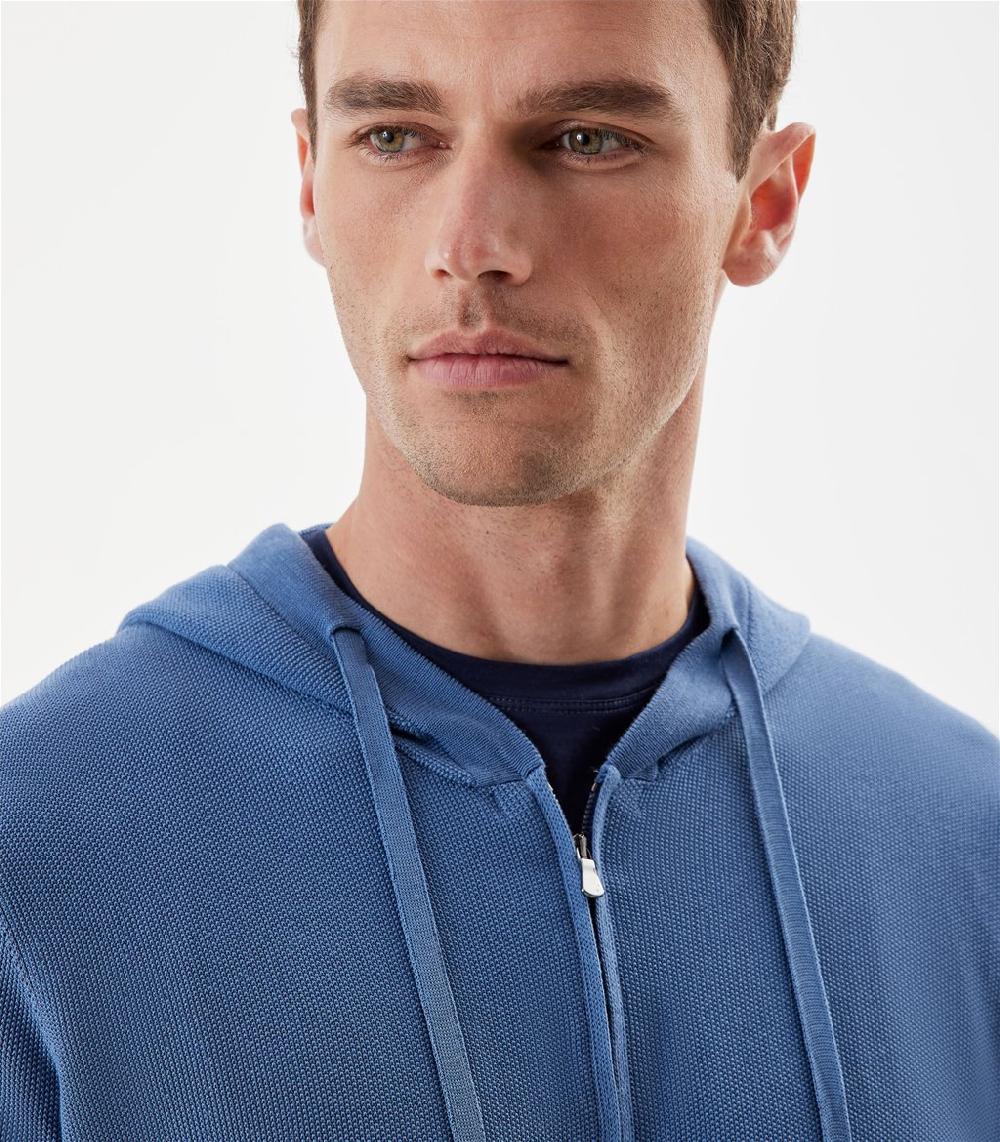 S.Moritz Felpa con cappuccio da uomo con zip blu | S.Moritz Sito Ufficiale Negozio
