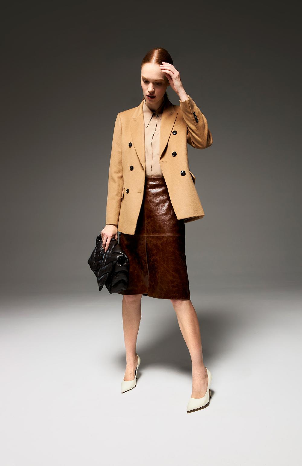 Seventy Gonna tubino in pelle effetto vintage - Col. Marrone Qualità Garantita