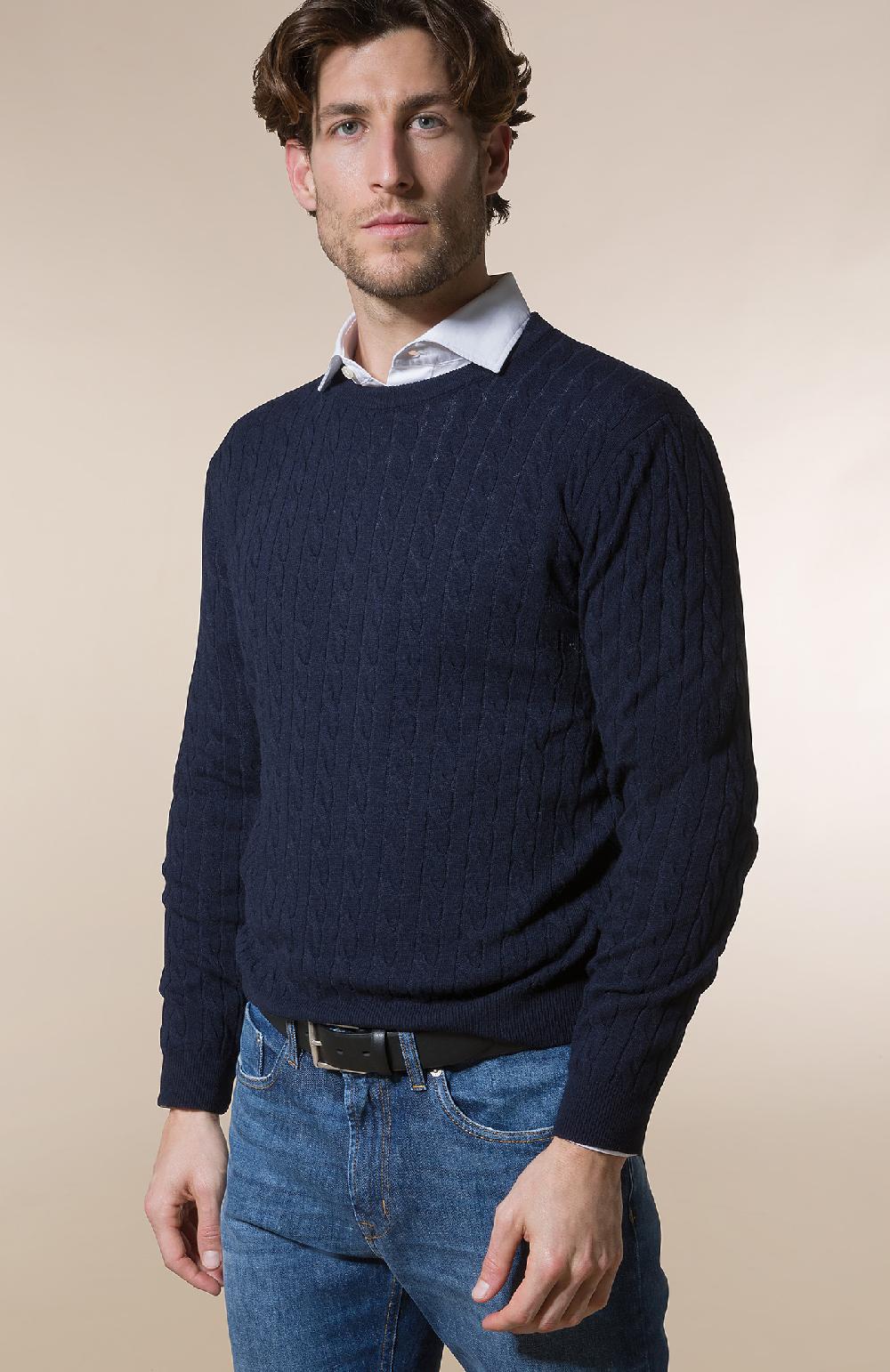 Seventy Maglione girocollo a trecce e coste - Col. Blu Soddisfazione Garantita