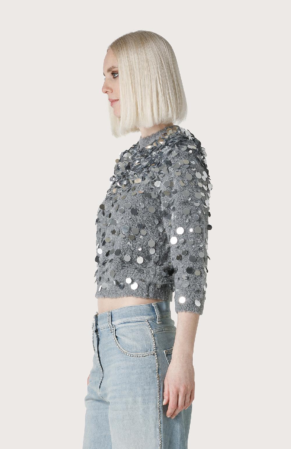 Seventy Maglioncino con maxi paillettes - Col. Grigio Vendita Calda