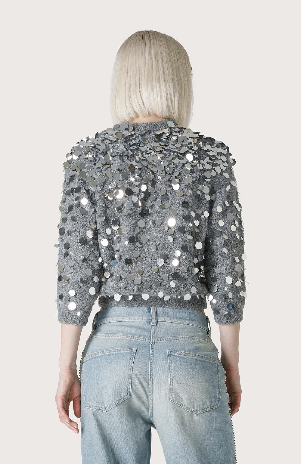Seventy Maglioncino con maxi paillettes - Col. Grigio Vendita Calda