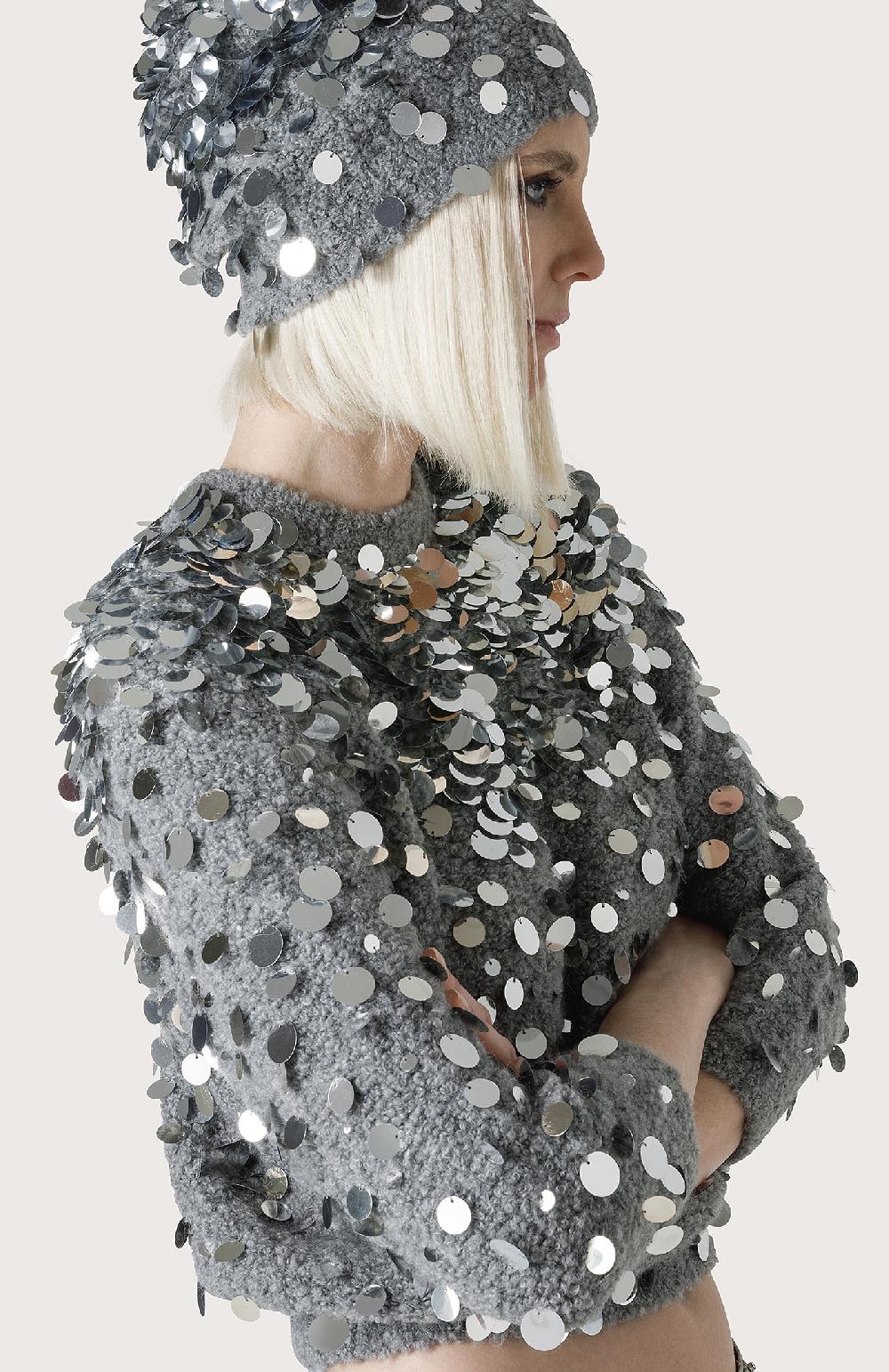 Seventy Maglioncino con maxi paillettes - Col. Grigio Vendita Calda
