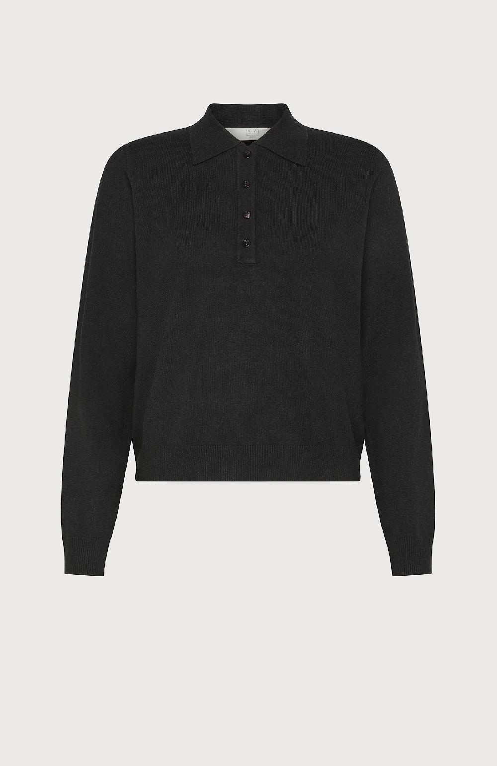 Seventy Polo a maniche lunghe tinta unita - Col. Nero In Linea