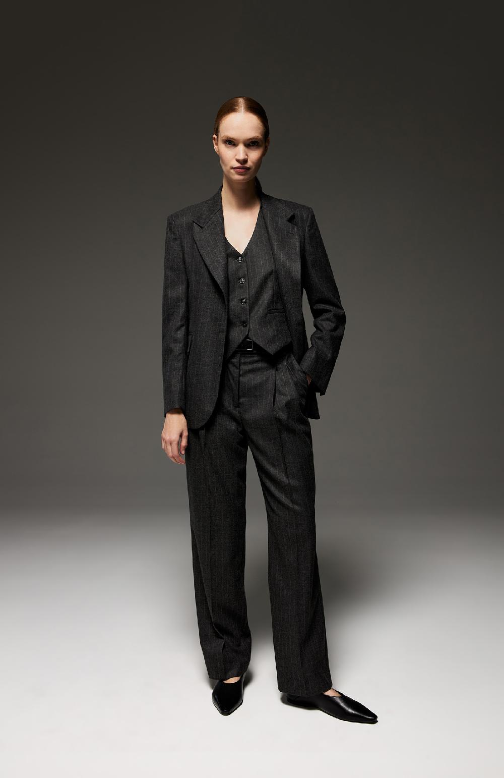 Seventy Pantalone lungo dritto con pinces in flanella gessata - Col. Grigio Outlet