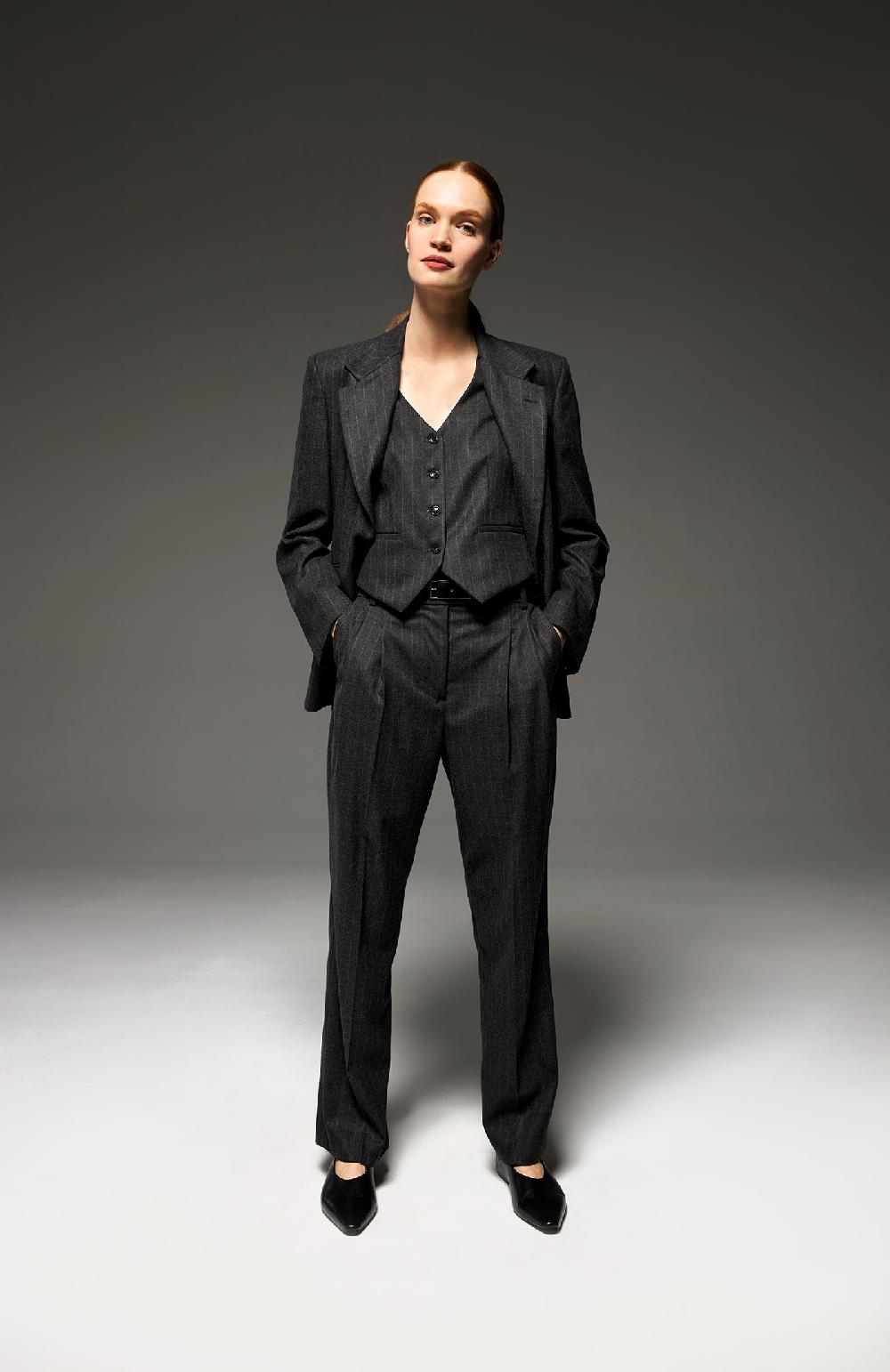 Seventy Pantalone lungo dritto con pinces in flanella gessata - Col. Grigio Outlet