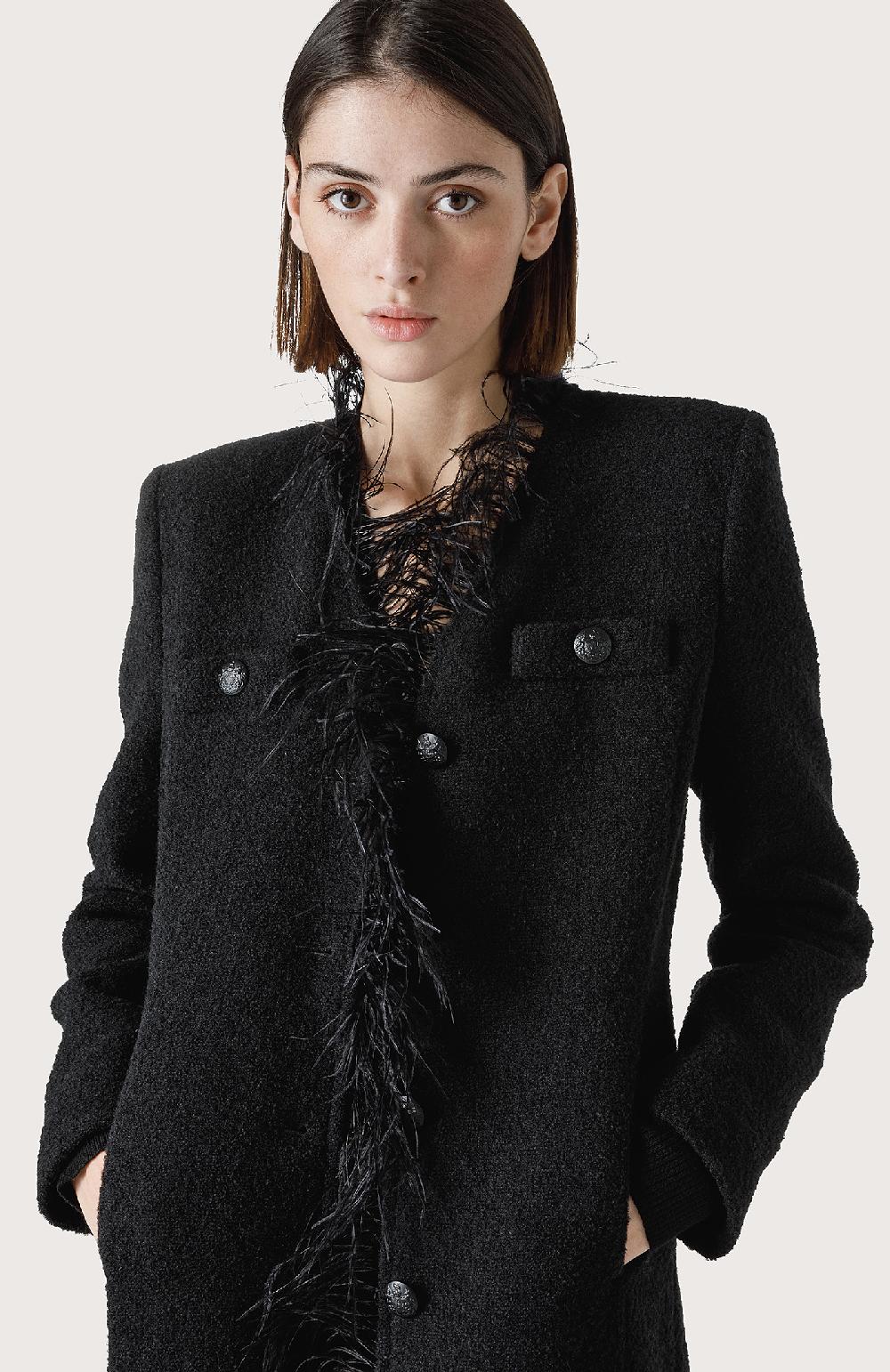 Seventy Cappotto bouclè con piume - Col. Nero Vendita Economica