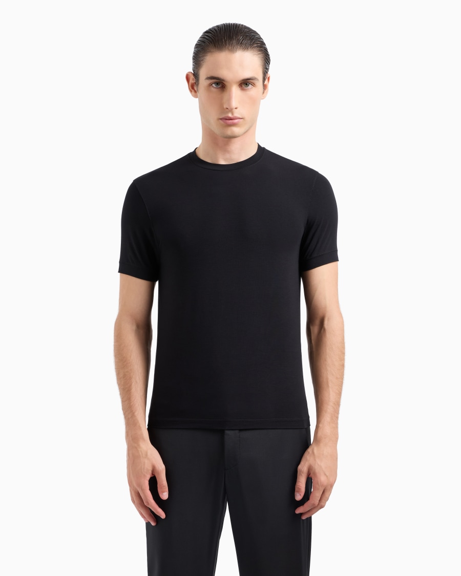 The world of armani T-SHIRT GIROCOLLO ICON IN JERSEY DI VISCOSA STRETCH Qualità