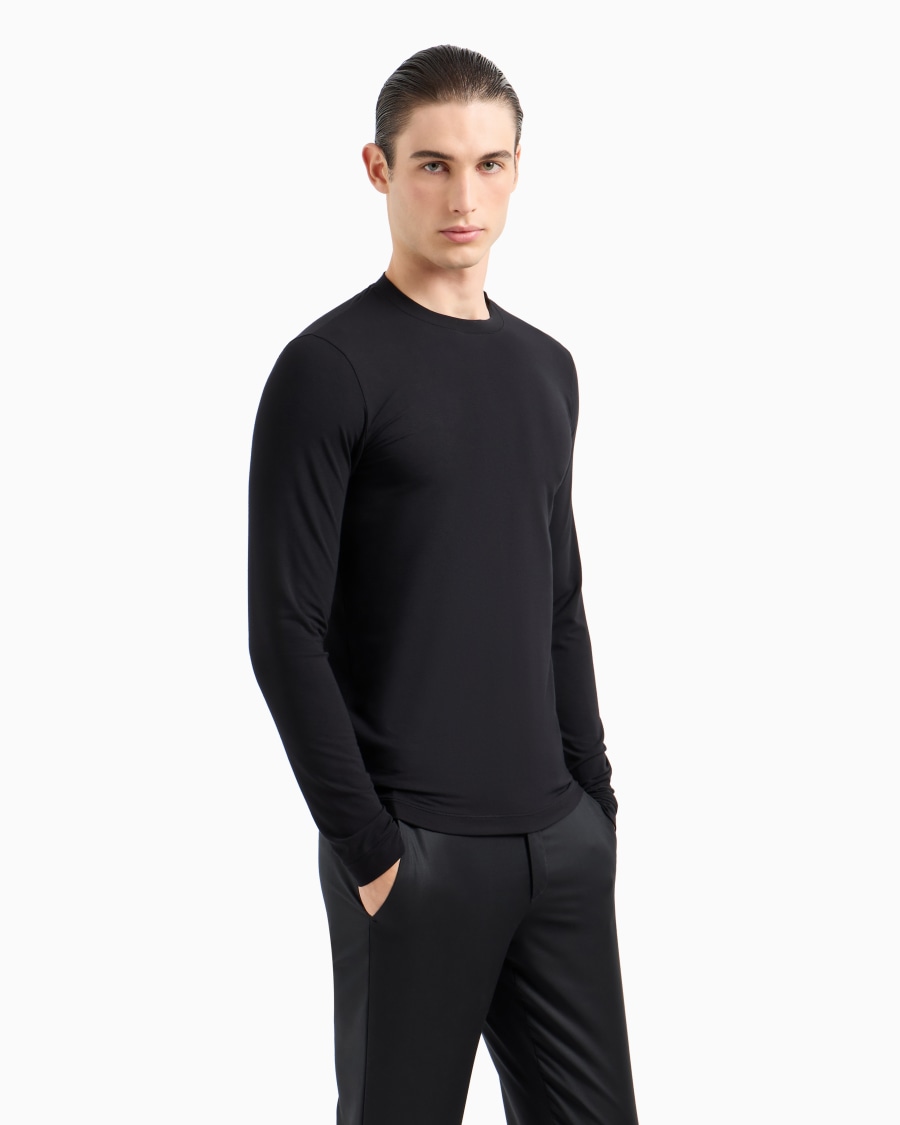 The world of armani MAGLIA GIROCOLLO A MANICHE LUNGHE IN JERSEY DI VISCOSA STRETCH Offerte
