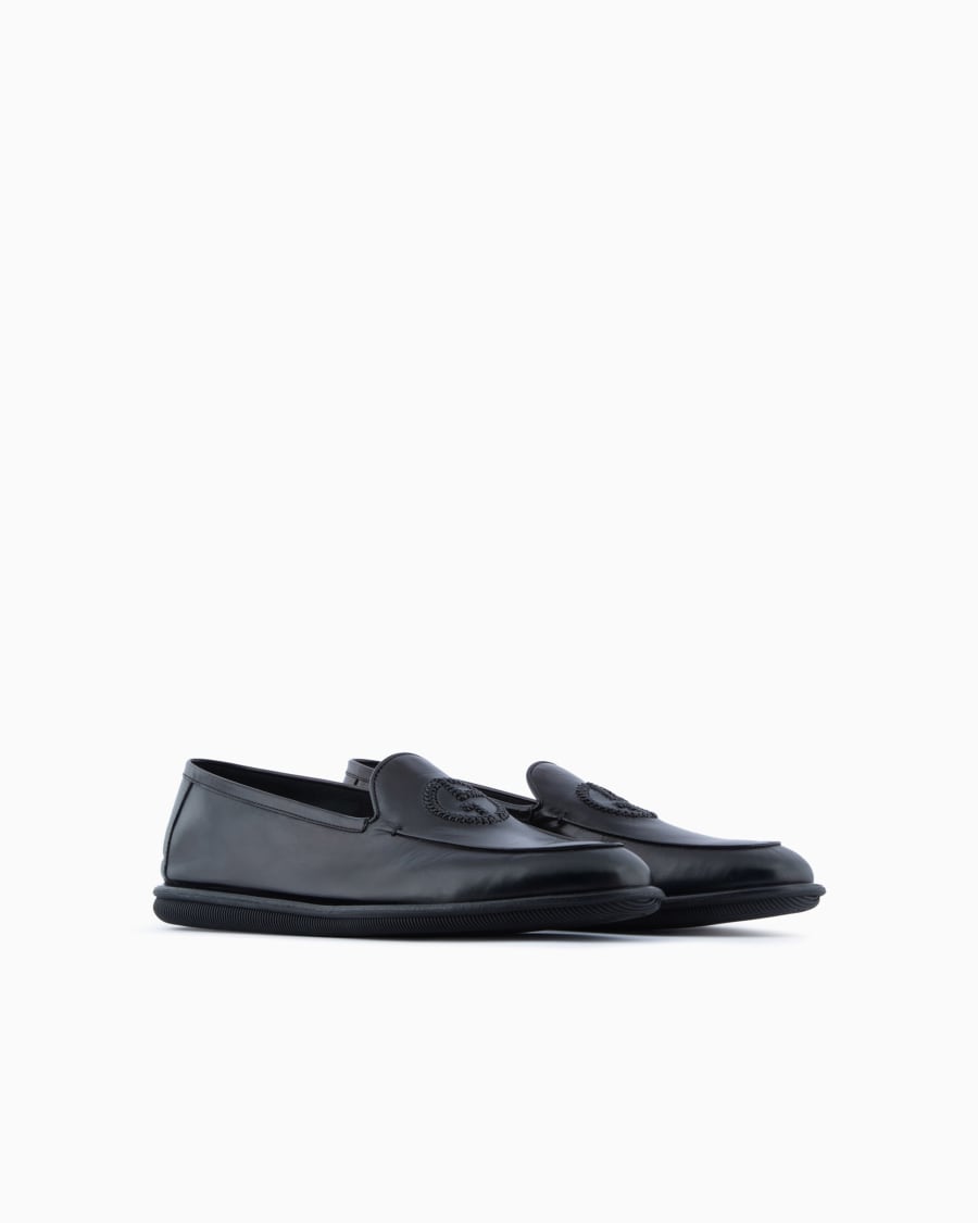 The world of armani MOCASSINI IN NAPPA VINTAGE CON LOGO RICAMATO Hotsell