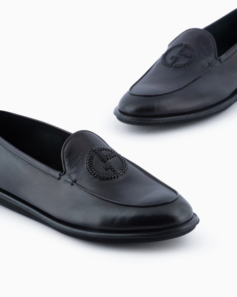 The world of armani MOCASSINI IN NAPPA VINTAGE CON LOGO RICAMATO Hotsell