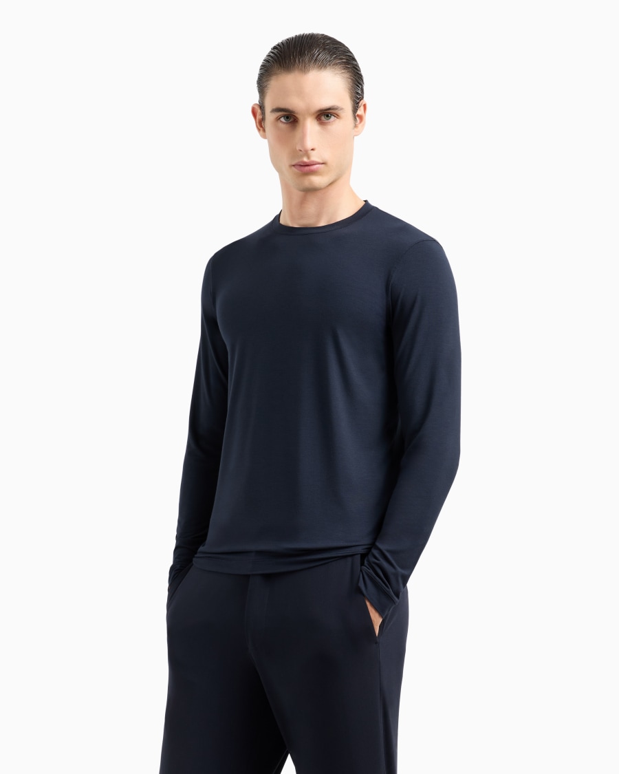 The world of armani MAGLIA GIROCOLLO A MANICHE LUNGHE IN JERSEY DI VISCOSA STRETCH Vendita
