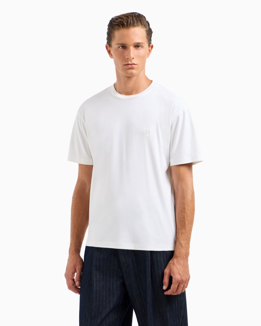 The world of armani T-SHIRT GIROCOLLO IN INTERLOCK DI COTONE E CASHMERE Pezzi Unici