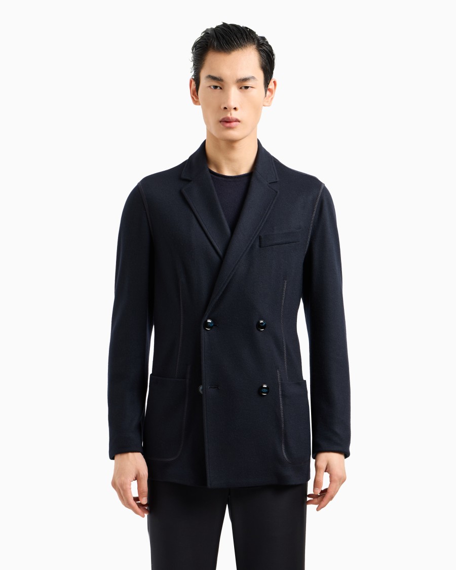 The world of armani GIACCA DOPPIOPETTO ICON IN INTERLOCK DI CASHMERE FOLLATO Fino Al -60%