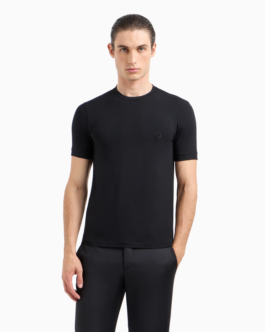 The world of armani T-SHIRT IN JERSEY BAMBOO DI VISCOSA STRETCH CON RICAMO GA Convenienza