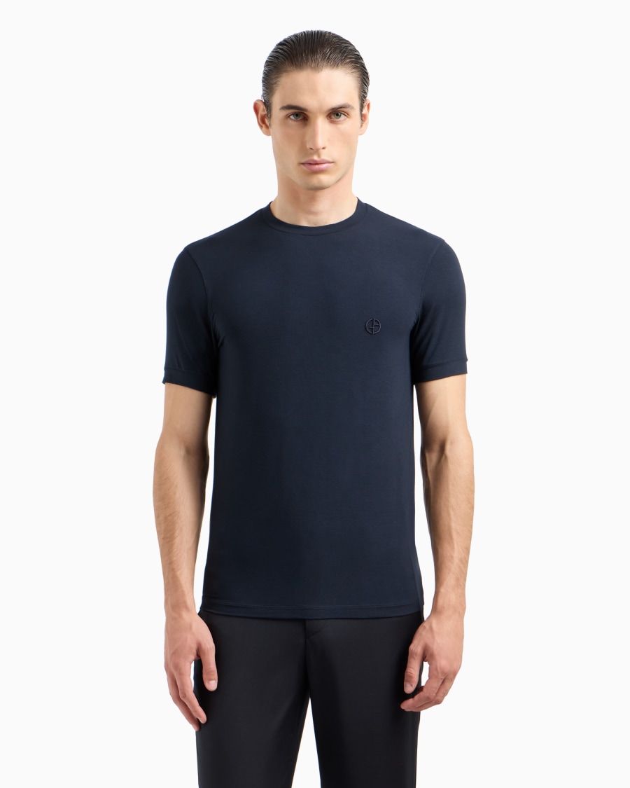 The world of armani T-SHIRT IN JERSEY BAMBOO DI VISCOSA STRETCH CON RICAMO GA Outlet