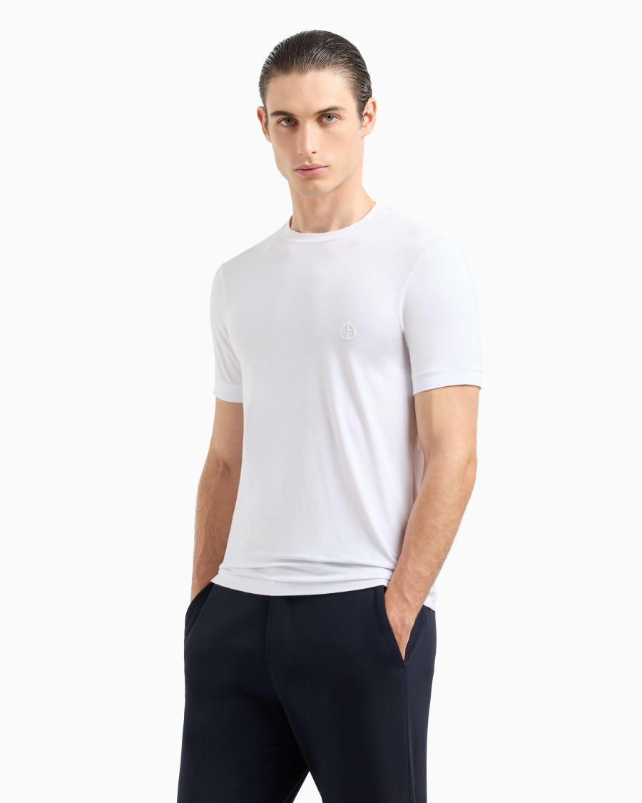 The world of armani T-SHIRT IN JERSEY BAMBOO DI VISCOSA STRETCH CON RICAMO GA Vendita Calda