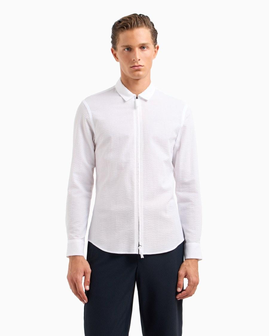 The world of armani CAMICIA SLIM FIT CON ZIP IN COTONE SEERSUCKER Italia