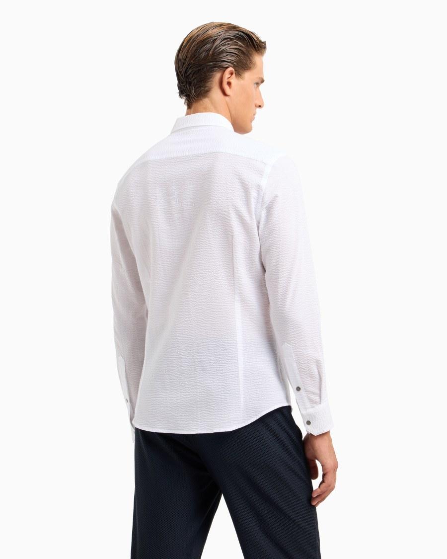 The world of armani CAMICIA SLIM FIT CON ZIP IN COTONE SEERSUCKER Italia