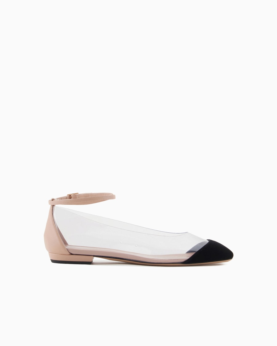The world of armani BALLERINE CON CINTURINO IN NAPPA PVC E VELLUTO Negozi Online