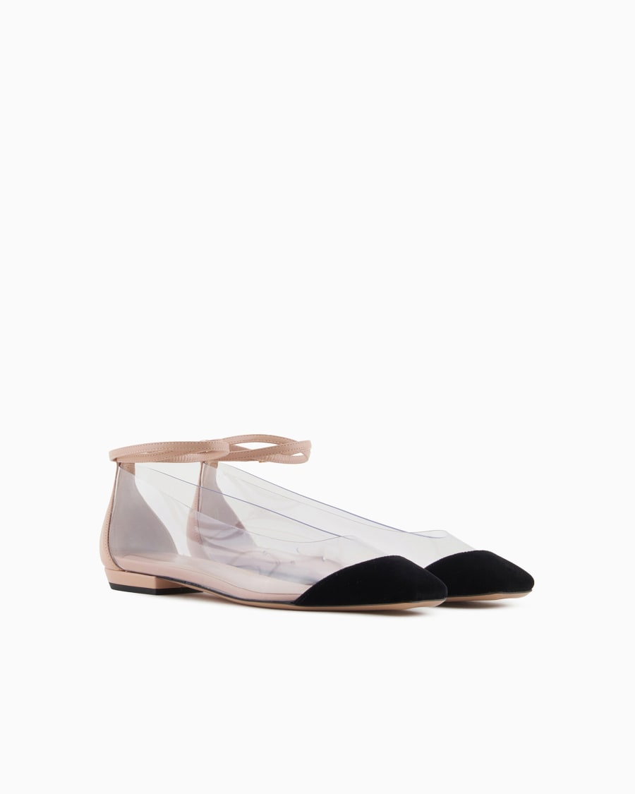 The world of armani BALLERINE CON CINTURINO IN NAPPA PVC E VELLUTO Negozi Online