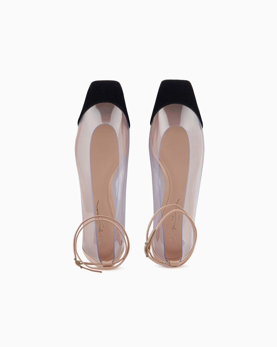The world of armani BALLERINE CON CINTURINO IN NAPPA PVC E VELLUTO Negozi Online