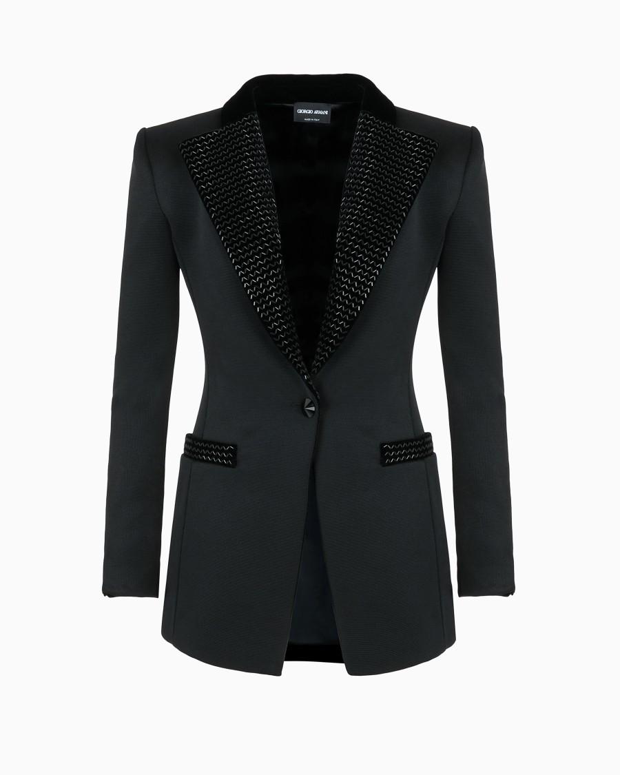 The world of armani GIACCA MONOPETTO IN JERSEY DOUBLE E VELLUTO CON RICAMI Offerta