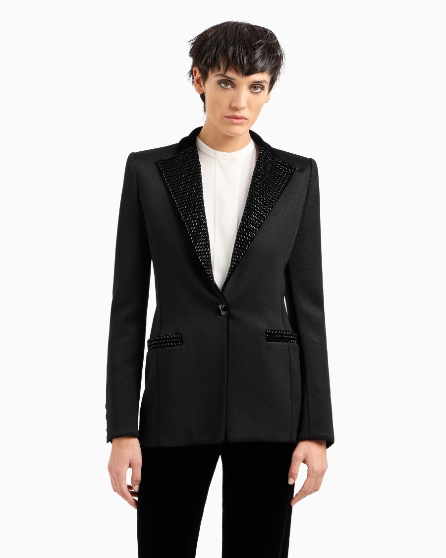 The world of armani GIACCA MONOPETTO IN JERSEY DOUBLE E VELLUTO CON RICAMI Offerta