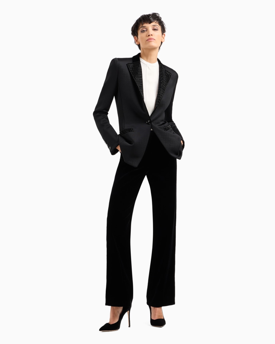 The world of armani GIACCA MONOPETTO IN JERSEY DOUBLE E VELLUTO CON RICAMI Offerta
