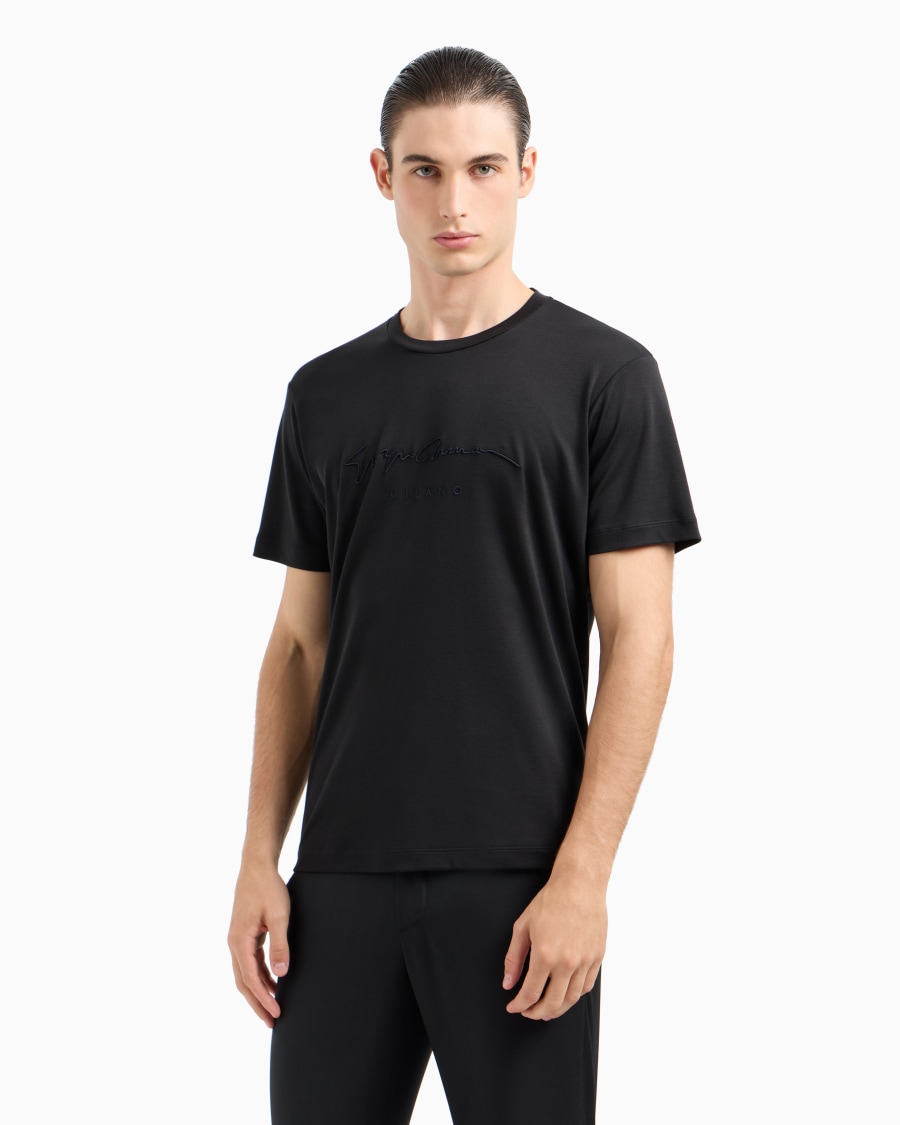 The world of armani T-SHIRT IN INTERLOCK DI PURO COTONE CON LOGO RICAMATO Qualità Garantita