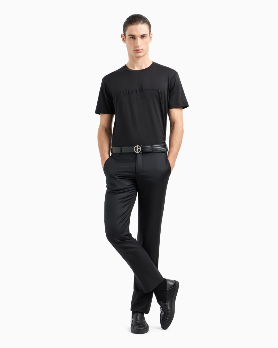 The world of armani T-SHIRT IN INTERLOCK DI PURO COTONE CON LOGO RICAMATO Qualità Garantita