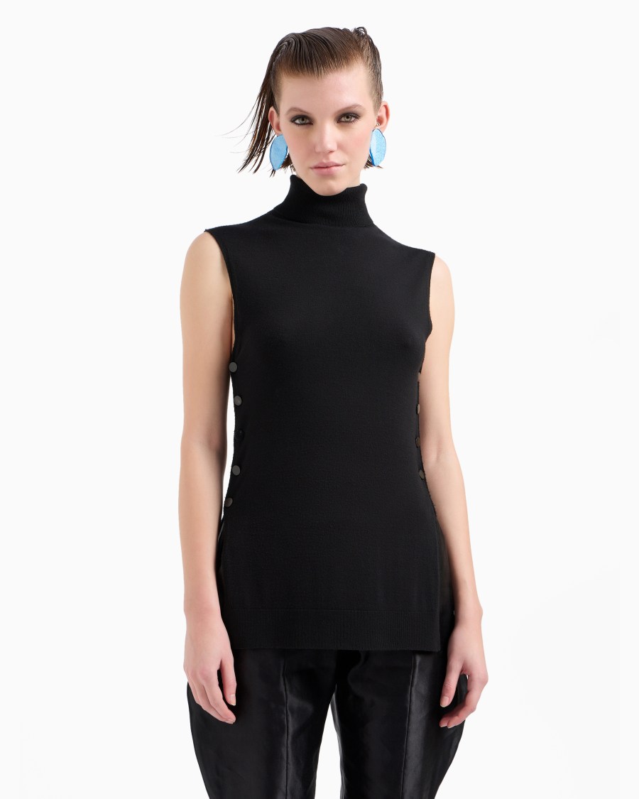 The world of armani TOP CON COLLO A LUPETTO IN LANA VERGINE Nuova