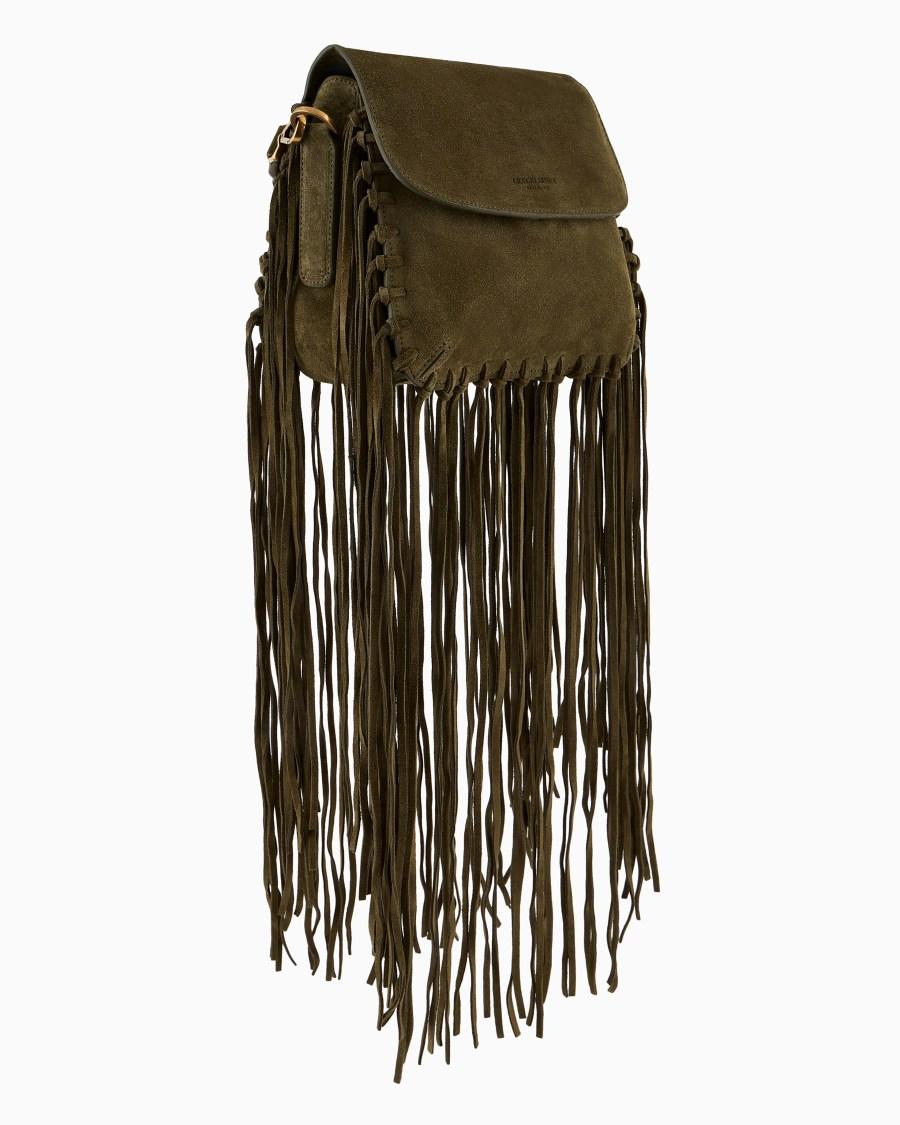 The world of armani BORSA LA PRIMA IN PELLE SCAMOSCIATA CON FRANGE 2025