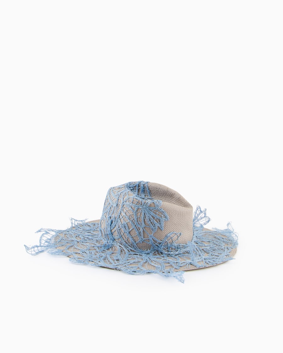 The world of armani CAPPELLO A TESA LARGA IN CARTA TESSILE CON RICAMI Promozione
