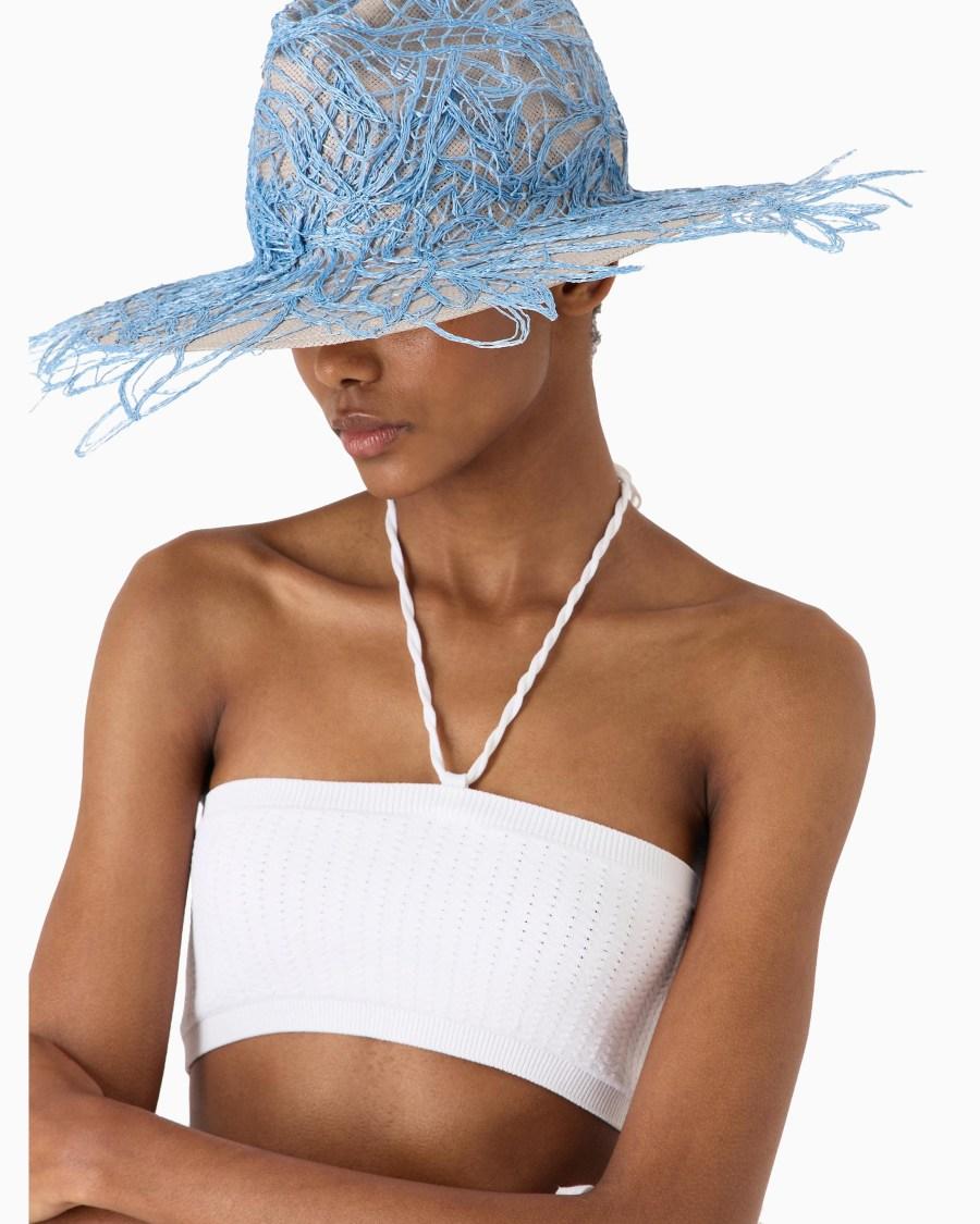 The world of armani CAPPELLO A TESA LARGA IN CARTA TESSILE CON RICAMI Promozione
